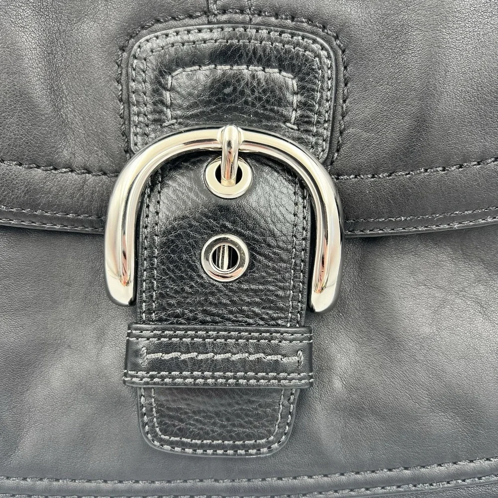 Y2K Coach Leather SOHO Shoulder Hobo Bag Purse Black Silver Buckle D1063-F13105